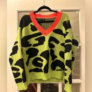 NWOT SHEIN Leopard Sweater Lime/ Coral Size Small